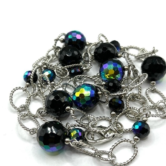 Premier Designs Necklace Blue and Black Beads Twisted oval Chain links Stunning - Picture 10 of 13